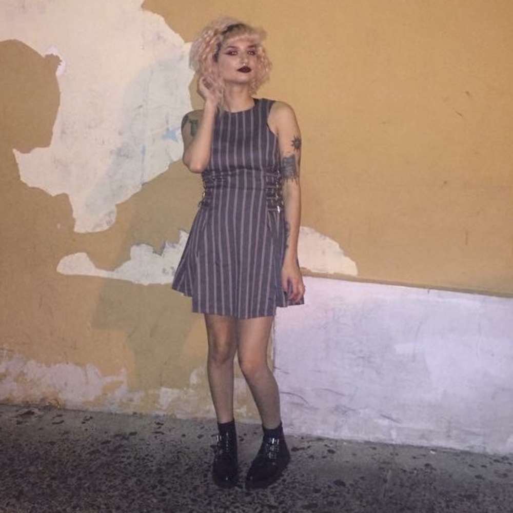 J.O.A.striped buckle mini dress